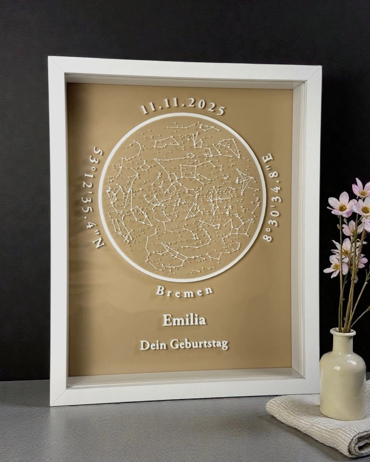 Personalisierbare 3D-Sternenkarte - Beige