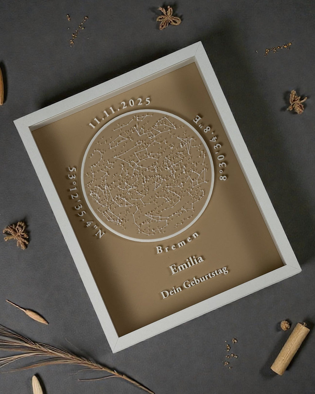 Personalisierbare 3D-Sternenkarte - Beige