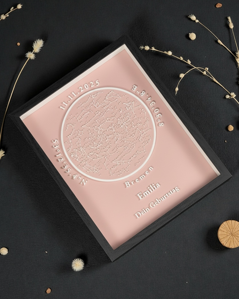 Personalisierbare 3D-Sternenkarte - Rosa