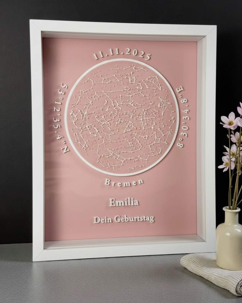 Personalisierbare 3D-Sternenkarte - Rosa